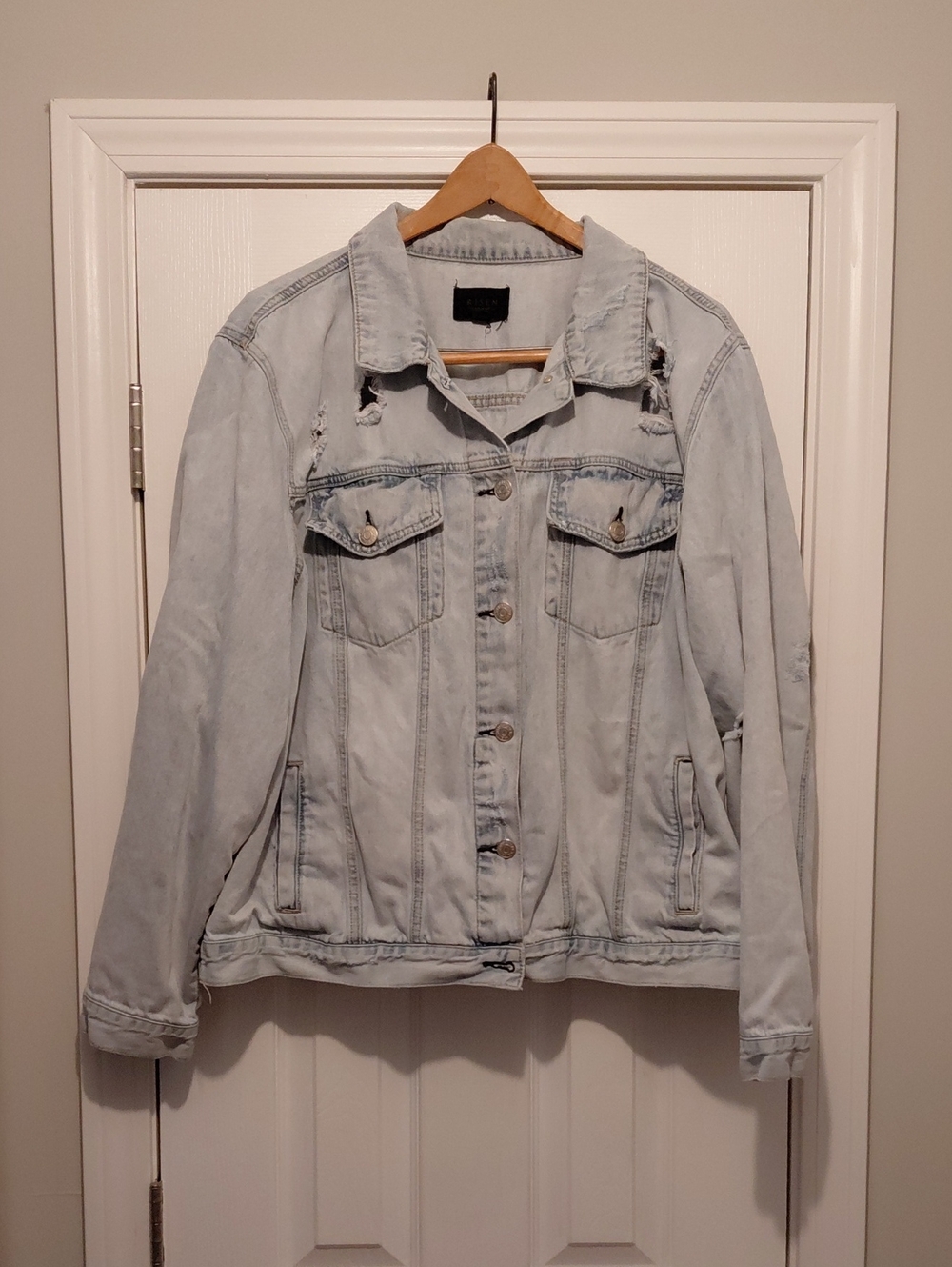 Risen Brand Light Wash Distressed Denim Jacket Blue